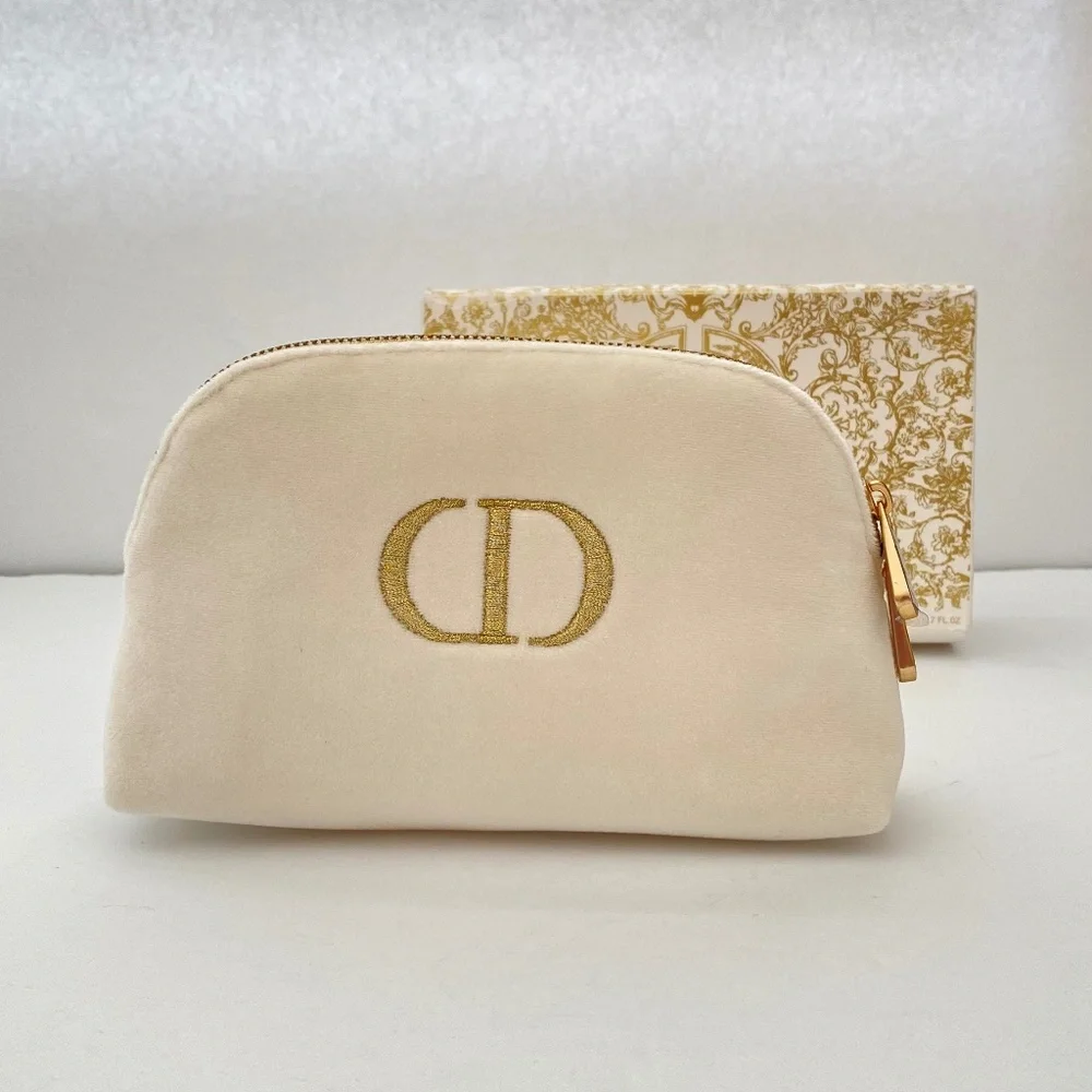 Christian Dior Gold Embroidered CD White Cosmetic Pouch Bag - Picture 4 of 8